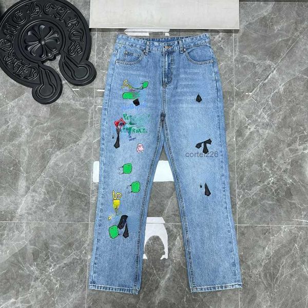 

2023 ch designer jeans for womens mens make old washed pants straight trousers heart letter prints woman man casual long style bottoms ql9h, Blue