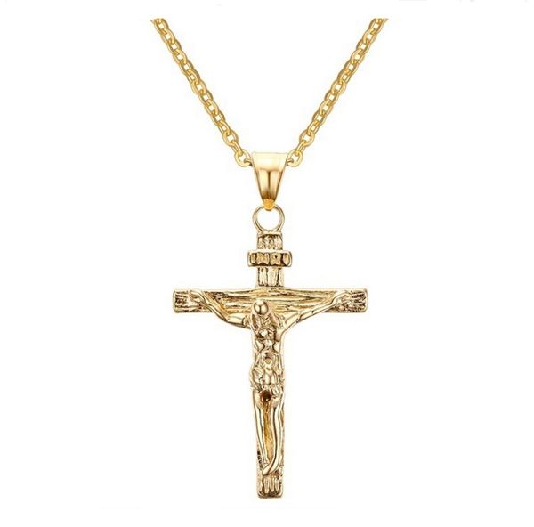 

jesus piece pendant christian jewelry gift whole vintage stainless steel18k gold plated chain cross necklace men5673727, Silver