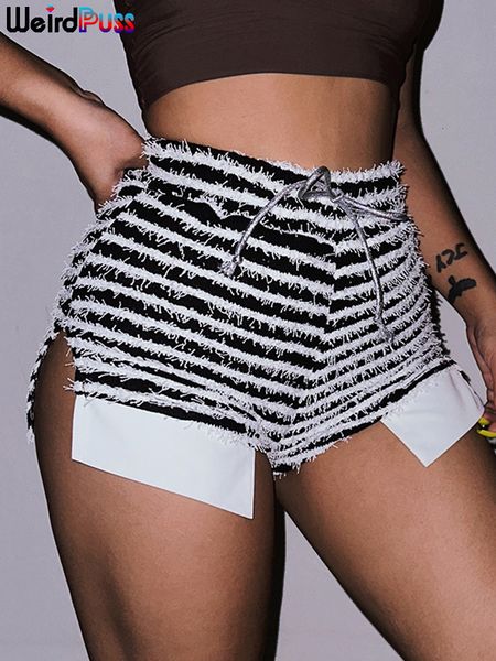 

women's shorts weird puss hairy side split short zebra print skinny lace up 2023 fashion wild casual streetwear elastic mini bottoms 23, White;black