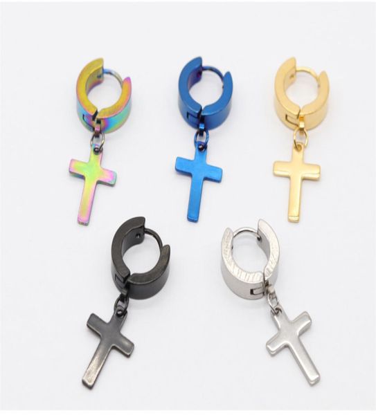 

cross allergy ear clasp dangle titanium punk ear studs stainless steel earrings whole7015794, Silver