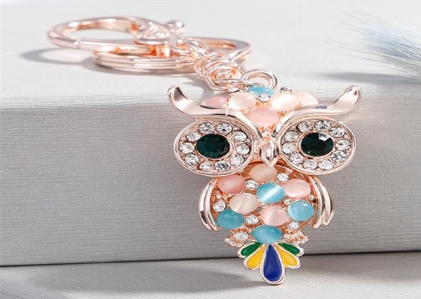

bag charms key chain opal owl cute rhinestone car keys ring holder for women girls fashion metal animal pendant keyrings jewelry g6001079, Slivery;golden