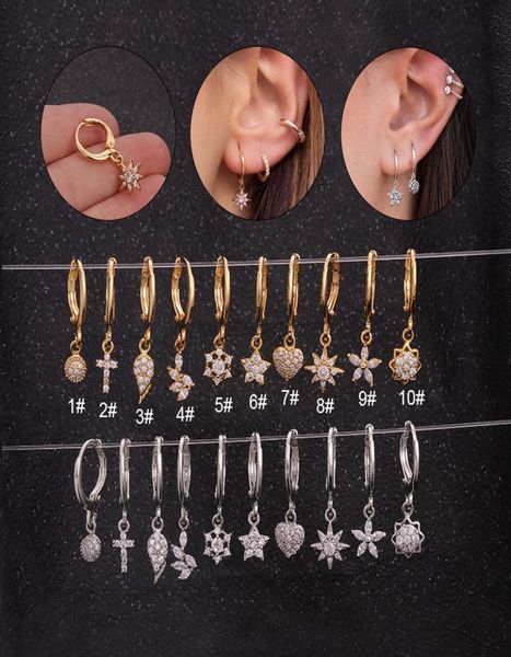 

1piece heart crown moon star piercing dangle earrings for women jewelry circle starfish women cubic zircon stud earrings6797463, Silver