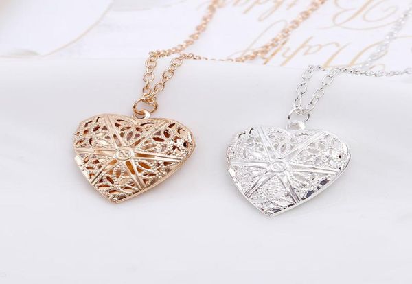 

new creative heart shape locket po secret medallion necklace alloy gold silver pendants friends couples gifts jewelry1731439