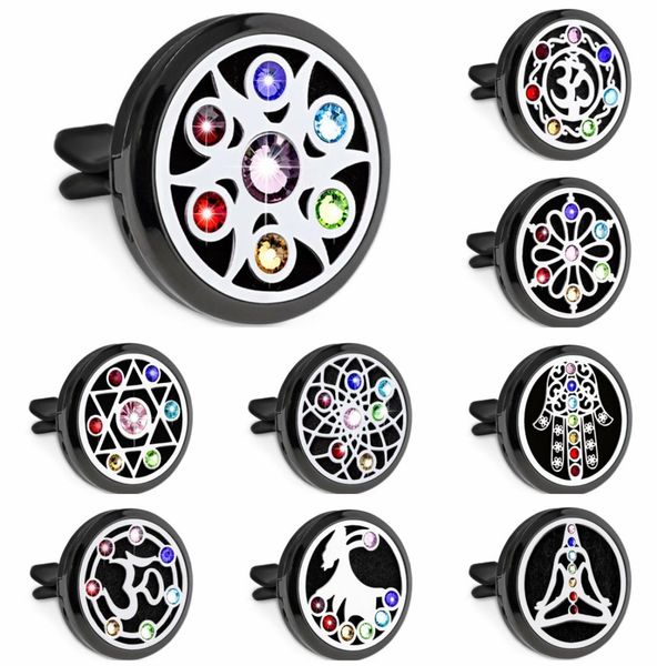 

chakra lucky hand yoga 30mm black color car diffuser locket vent clip air freshener essential oil aromatherapy perfume locket 10pc7175554, Silver