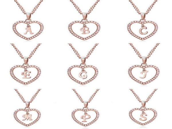 

classic rose gold 26 letter diamond paved love heart pendant necklaces alphabet az initial letter necklace womens jewelry gift2553849, Silver