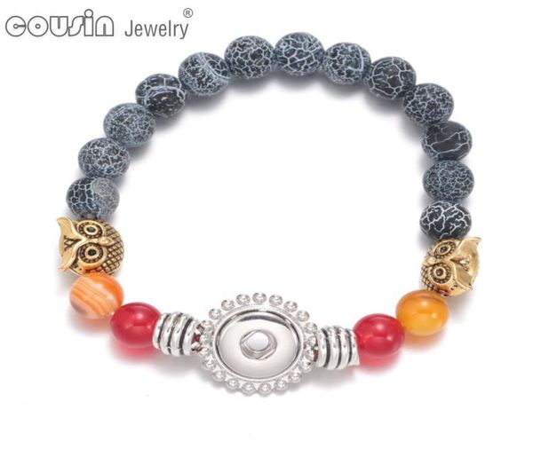 

new arrivals fashion charm 12mm snap button owl bracelet natural stone beaded bracelet snap jewelry sz04385260804, Black