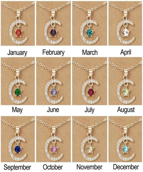 

new style moon star birthstone pendant necklace wish card for women crystal gold color clavicle chain mom birthday jewelry gifts9915714, Silver