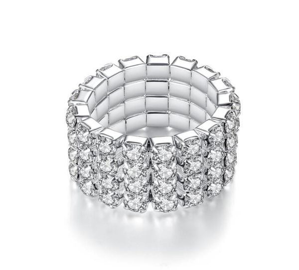 

2019 new 1 2 3 4 layer elastic crystal ring silver tennis rings for women wedding engagement jewelry4491881