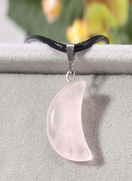 

leather rope pure natural pink crystal stone pendant moon pendant necklace couple accessories whole 1503139, Silver