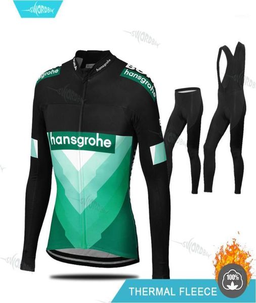 

men pro team cycling clothing boraing winter long sleeve jersey set hansgrohe ciclismo uninform thermal fleece clothes17199278, Black;blue