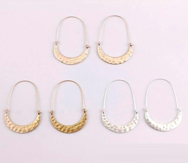 

cut out metallic teardrop earrings for women hammered crescent moon brass wire threader hoop earrings jewelry accessories5190360, Silver