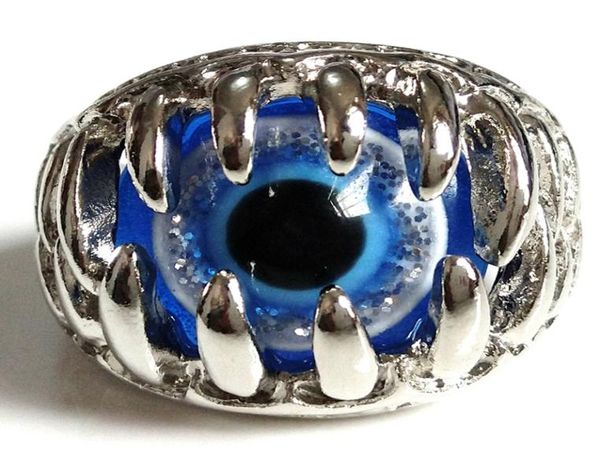 

new 25pcs unique mens blue devil eye silver ring demon evil gothic claw eyes whole fashion jewelry biker punk rocker style man8815321, Golden;silver