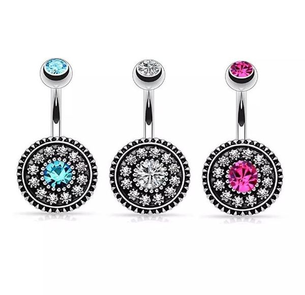 

5 colors rhinestone bohemian stainless steel jewelry navel bars silver belly button ring navel body piercing jewelry6401393