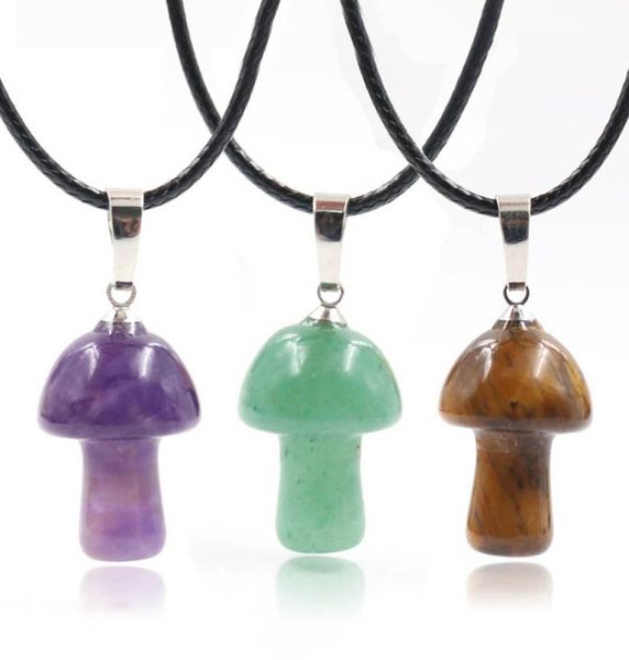 

20mm mushroom natural stone carving pendant reiki healing crystals rose quartz rope chain necklace for women jewelry whole3716134, Silver
