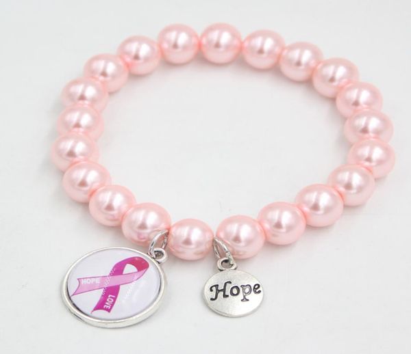 

new arrival whole 10mm pearl bracelets breast cancer awareness hope pink ribbon cancer bracelet bangle jewelry for women ladie8845523, Black