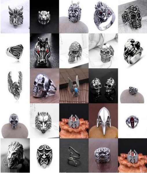 

whole fashion skull eye rings 30 models of men silver stainless steel punk rock ring vintage animal jewelry 8854210