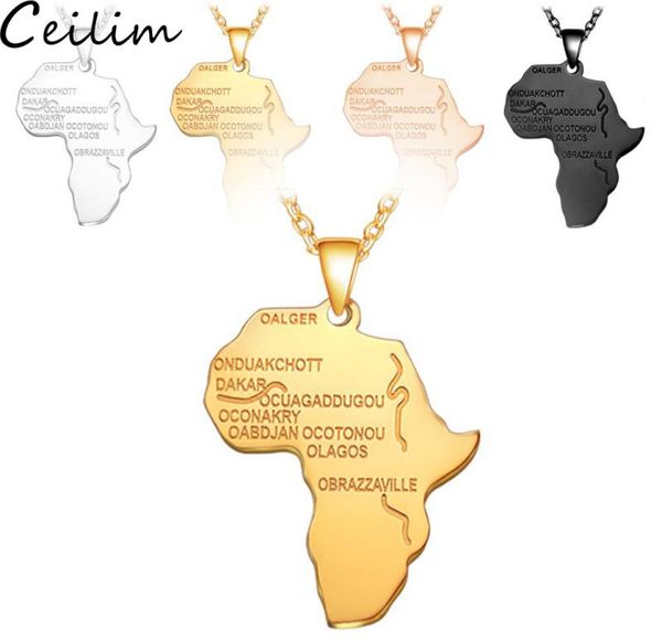 

stainless steel africa map necklace gold color pendant chain african map hiphop necklace gifts for men women 4 colors ethiopian je7317932, Silver