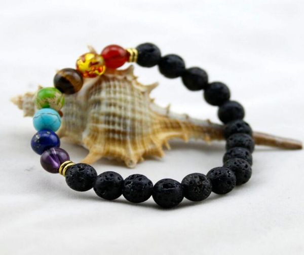 

selling volcano chakra energy bracelets natural lava stone bracelets 8mm colorful beads bracelets moq 20 pcs7316365, Black
