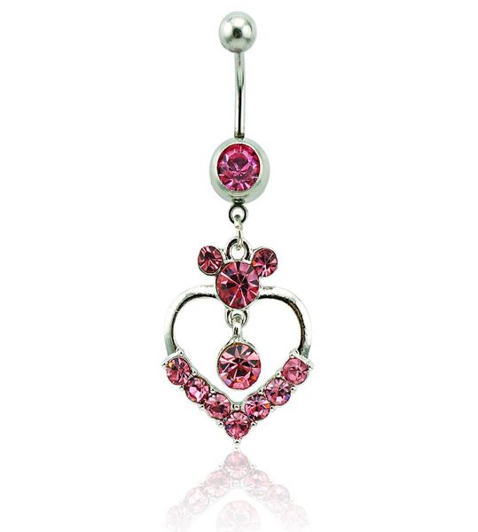 

body piercing fashion belly button rings surgical steel barbells dangle 2 style rhinestone heart navel rings jewelry2867081, Silver