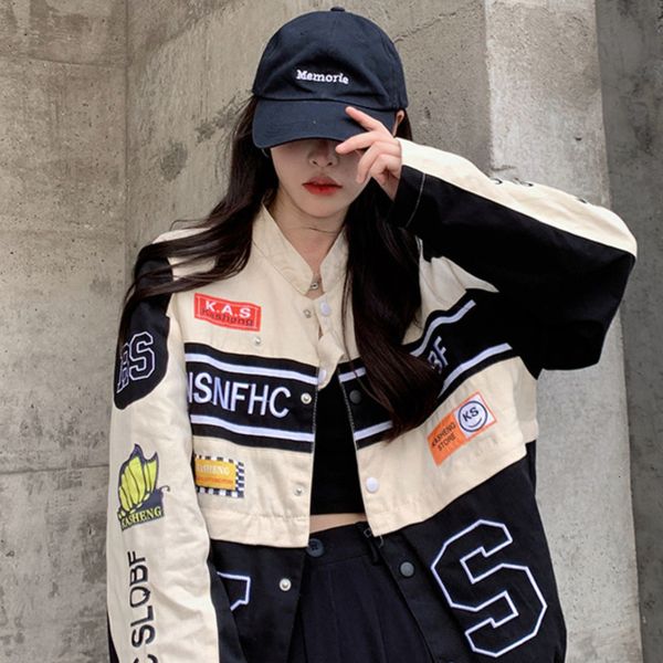 

womens jackets y2k black motorcycle baseball women coat retro mens wind breaker harajuku racing removable coats couple goth jacket 230707, Black;brown