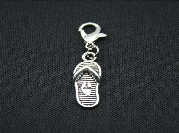 

50pcs dangle charms flip flops slipper lobster clasp charms antique making pendant fit diy women bracelet necklace jewelry3244569, Bronze;silver