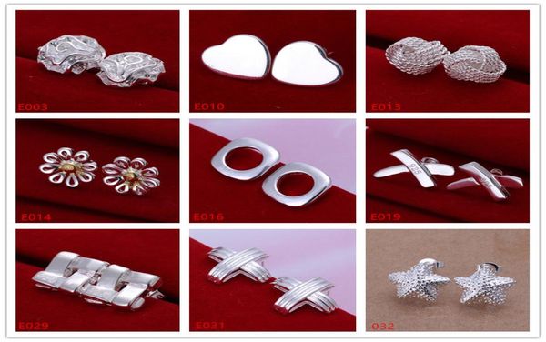 

whole women039s sterling silver plated earring 10 pairs a lot mixed style eme1new arrival fashion 925 silver plate stud ea1784732, Golden;silver