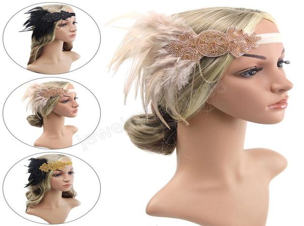 

retro hair accessories for women girls headband rhinestone sequin vintage party headpiece beaded flapper hair feather hairband9559174, Silver