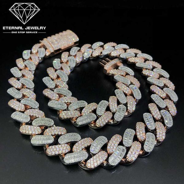 

china custom high-end luxury real s925 silver 10k 14k 18k gold baguette moissanite diamond miami cuban link chain necklace
