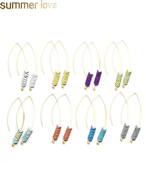 

arrow natural stone drop earrings 8 colors vintage gold alloy big hook hematite dangle earring for women whole design jewelry 3683752, Silver