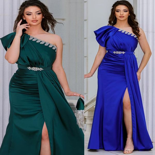 

2023 aso ebi crystals mermaid prom dress one shoulder satin evening formal party second reception birthday engagement gowns dresses robe de, Black