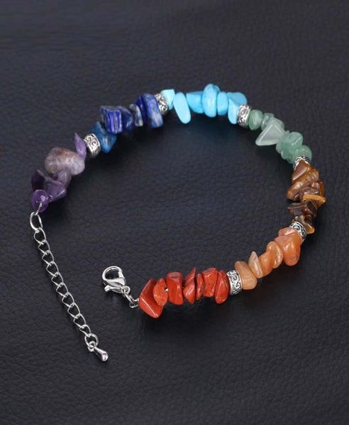 

7 chakra reiki women bracelets chain link lobster clasp healing balance natural chip stone beads meditation rainbow9276119, Black