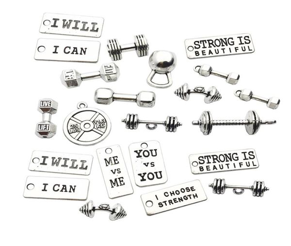 

sports charms strength tags kettlebell dumbbell barbell weight mix charms it diy fitness necklace jewelry making4869951, Bronze;silver