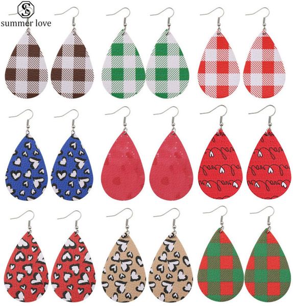 

new christmas printed leather earrings latticeheart pattern waterdrop earrings for women colorful double layer wholesal jewelryz6033815, Silver