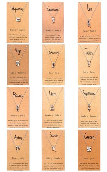 

12 zodiac necklaces with gift card constellation sign pendant gold chains necklace for men women fashion jewelry in bulk a00781375849, Silver