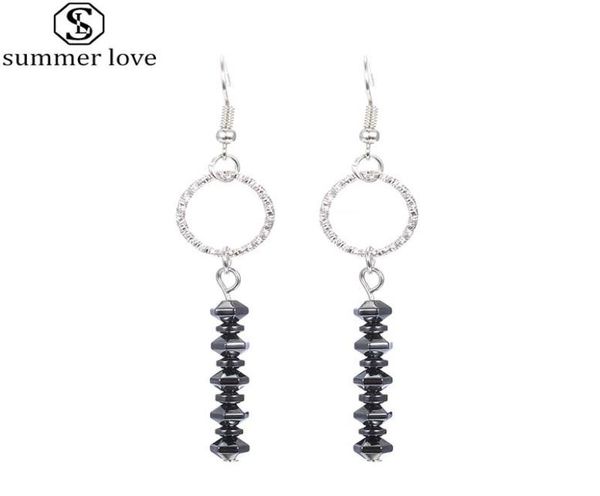 

fashion irregular hematite stone beaded drop earrings handmade gold silver copper hoop dangle earrings for women girls jewelryz3851976