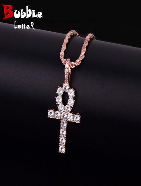 

zirconia round cross street jewelry necklace rose gold color charm material copper white cubic zircon hip hop rock street with rop8057393, Silver