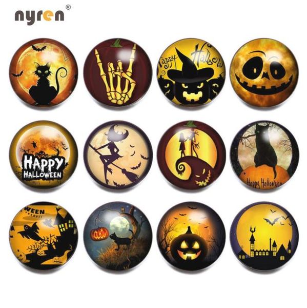 

2018 new 12pcslot halloween theme ginger snap button fit 18mm snaps jewelry glass button charms for snaps bracelet n7637527, Golden;silver