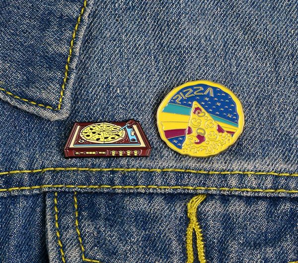 

cute small round pizza funny enamel brooches pins for women christmas demin shirt decor brooch pin metal kawaii badge fashion jewe5324749, Gray