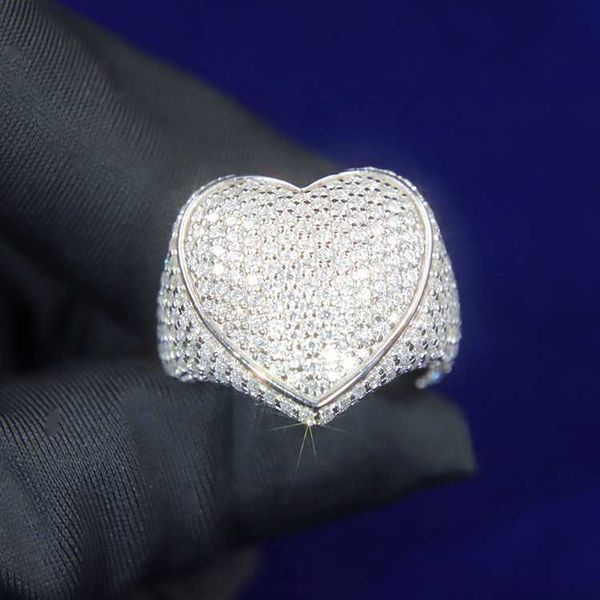 

custom luxury cuban ring 925 sterling silver full inlay ice out moissanite ring mans fashion heart hip hop ring
