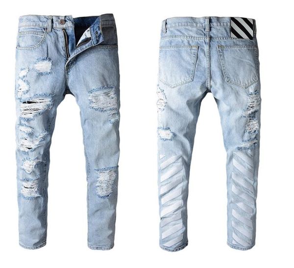 

retro mens ripped pencil pants fashion daily biker stretch pants causal zipper cotton motorcycle denim jeans9319993, Blue