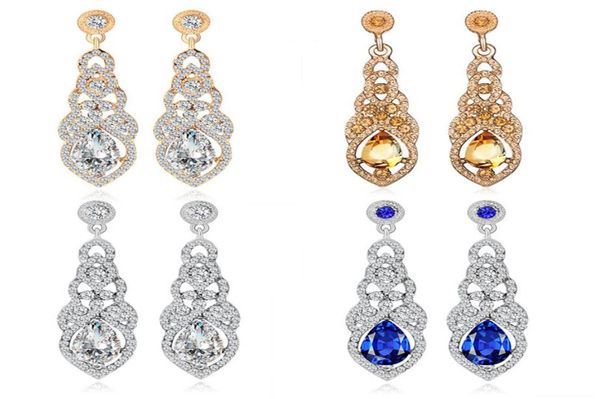 

dangle chandelier earring waterdrop pendant white blue crystal setting alloy material silver gold color plated women wedding ac5041807