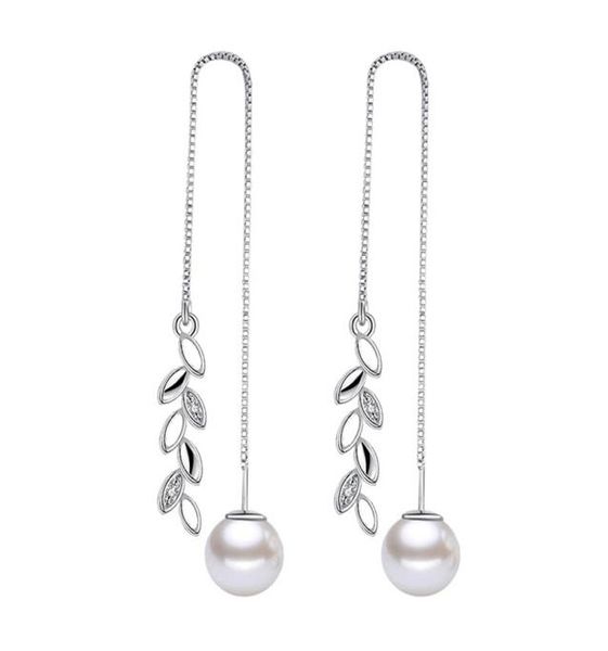 

graceful silver valentines gift drop luxury earrings leaf wedding engagement simulated pearl tassel korean fashion jewelry gifts2948940