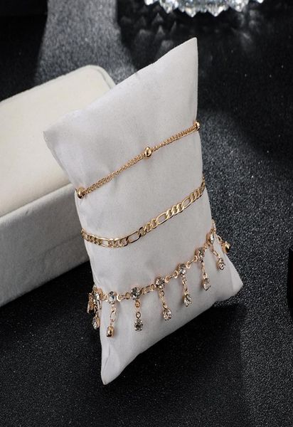 

bohemian ankle bracelets set multilayer beads rhinestone tassel pendant charm bracelets women anklet foot jewelry gift 3pcs9114778, Black