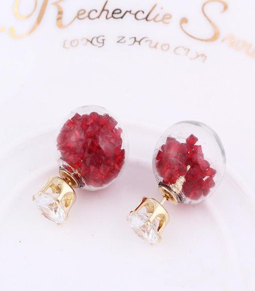 

transparent glass crystal ball earrings ear stud double sided shiny beads fashion jewelry for women9592370, Golden;silver