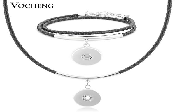 

noosa 5 colors leather pendant necklace bracelet set fit 18mm button vocheng nn3795487590, Silver