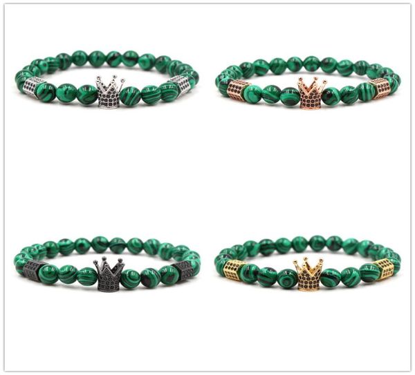 

4 colors 10mm zircon crown charms green peacock stone beads bracelet silver gold rose gold yoga pulseira feminina buddha jewelry7073971, Black