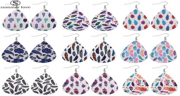 

bohemian water drop leather earrings fashion women multicolor feather shape charm pendant dangle pu leather earring lady jewelry4771893, Silver