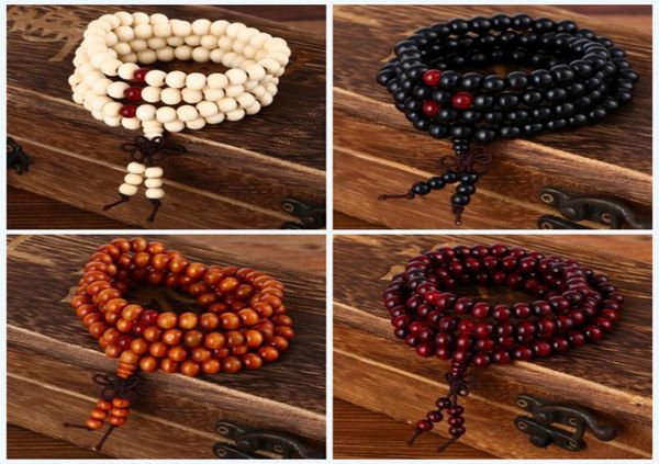 

buddha 1088mm natural sandalwood buddhist buddha meditation 108 beads wood prayer bead mala bracelet women men jewelry3891448, Black