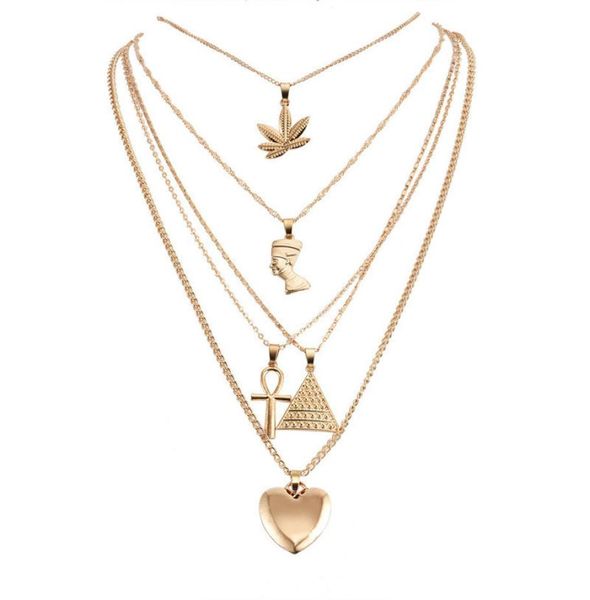 

gold multilayer necklace maple leaf pharaoh pyramid heart necklaces wrap pendant stackings1511011, Silver