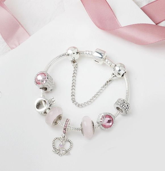 

pandora bracelet new glass large bead bracelet silver alloy pink series love bird pendant bracelet 2707461, Golden;silver